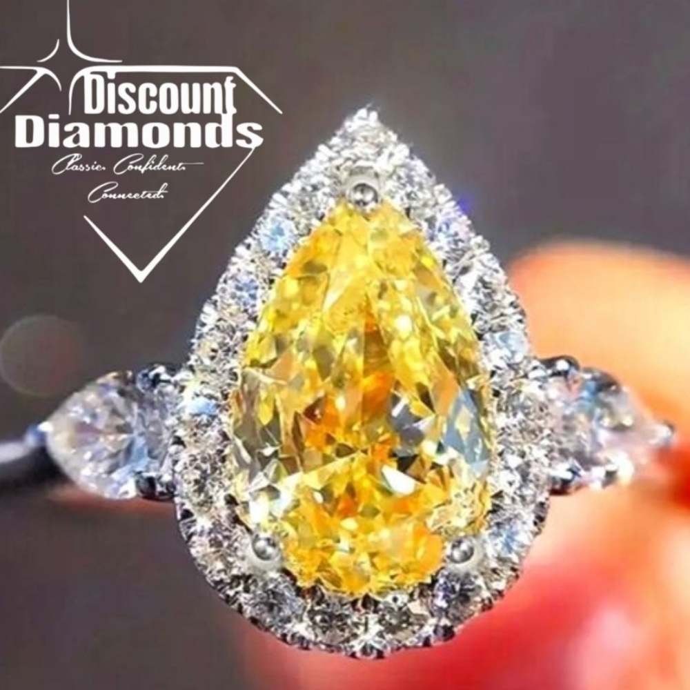 Yellow Sapphire and Clear White Sapphire Cocktail Ring on 925 Silver